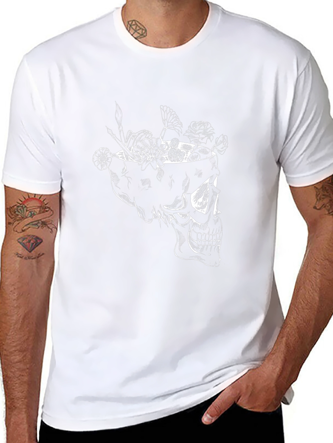 Skull & Flowers Graphic Tee - Black
