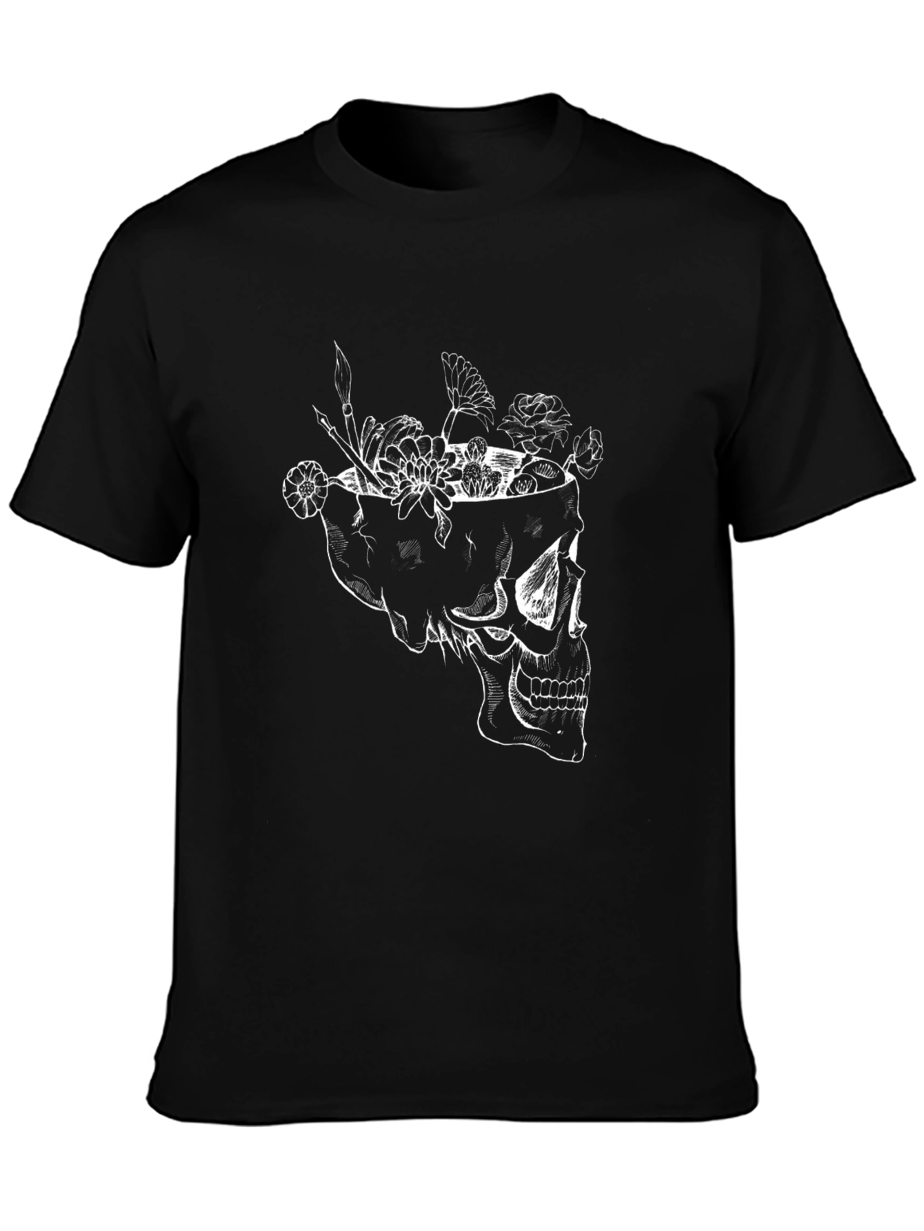 Skull & Flowers Graphic Tee - Black