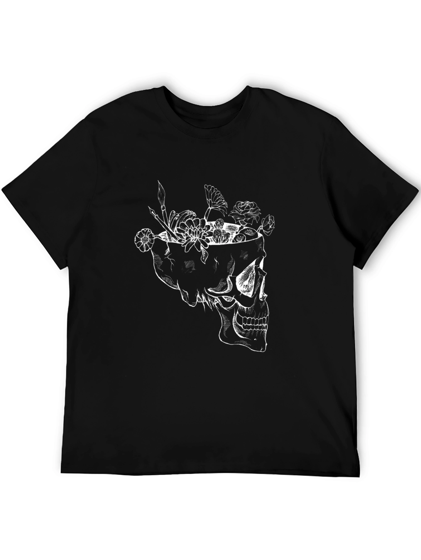 Skull & Flowers Graphic Tee - Black