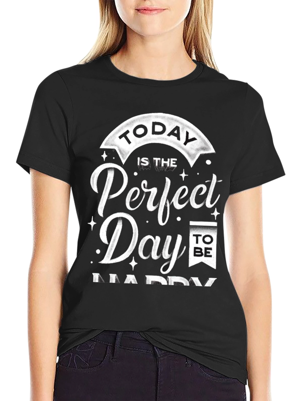 Perfect Day to Be Happy Graphic Tee - Black