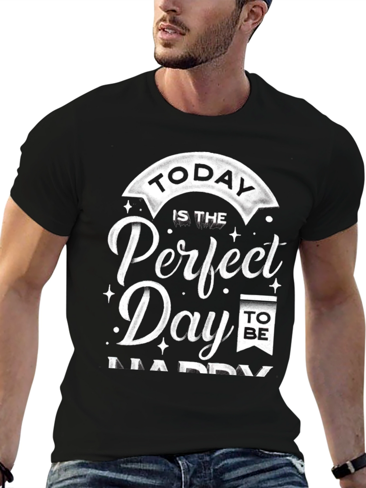 Perfect Day to Be Happy Graphic Tee - Black