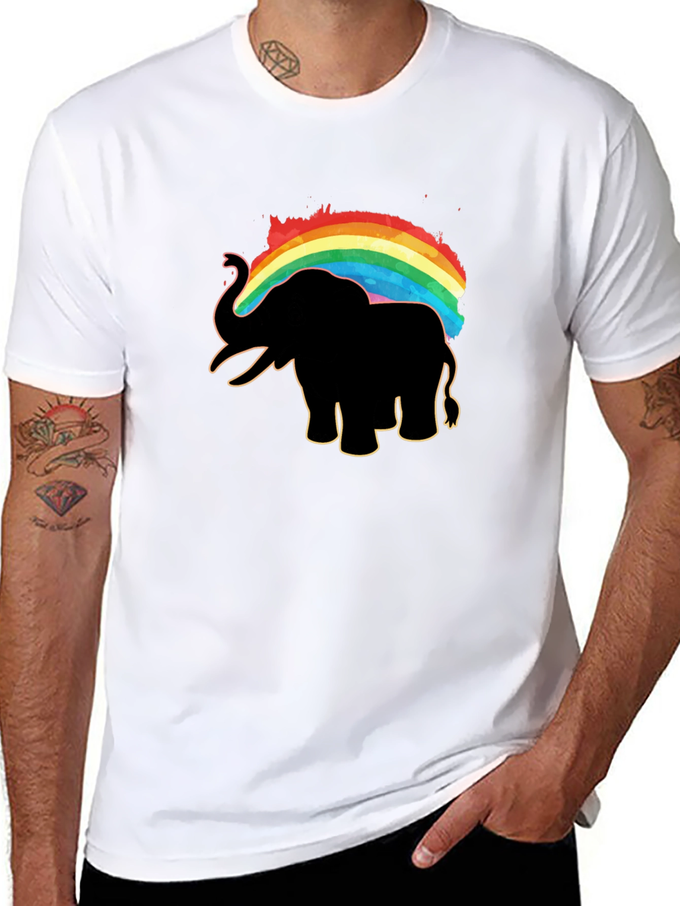 Elephant Rainbow Graphic Print Tee