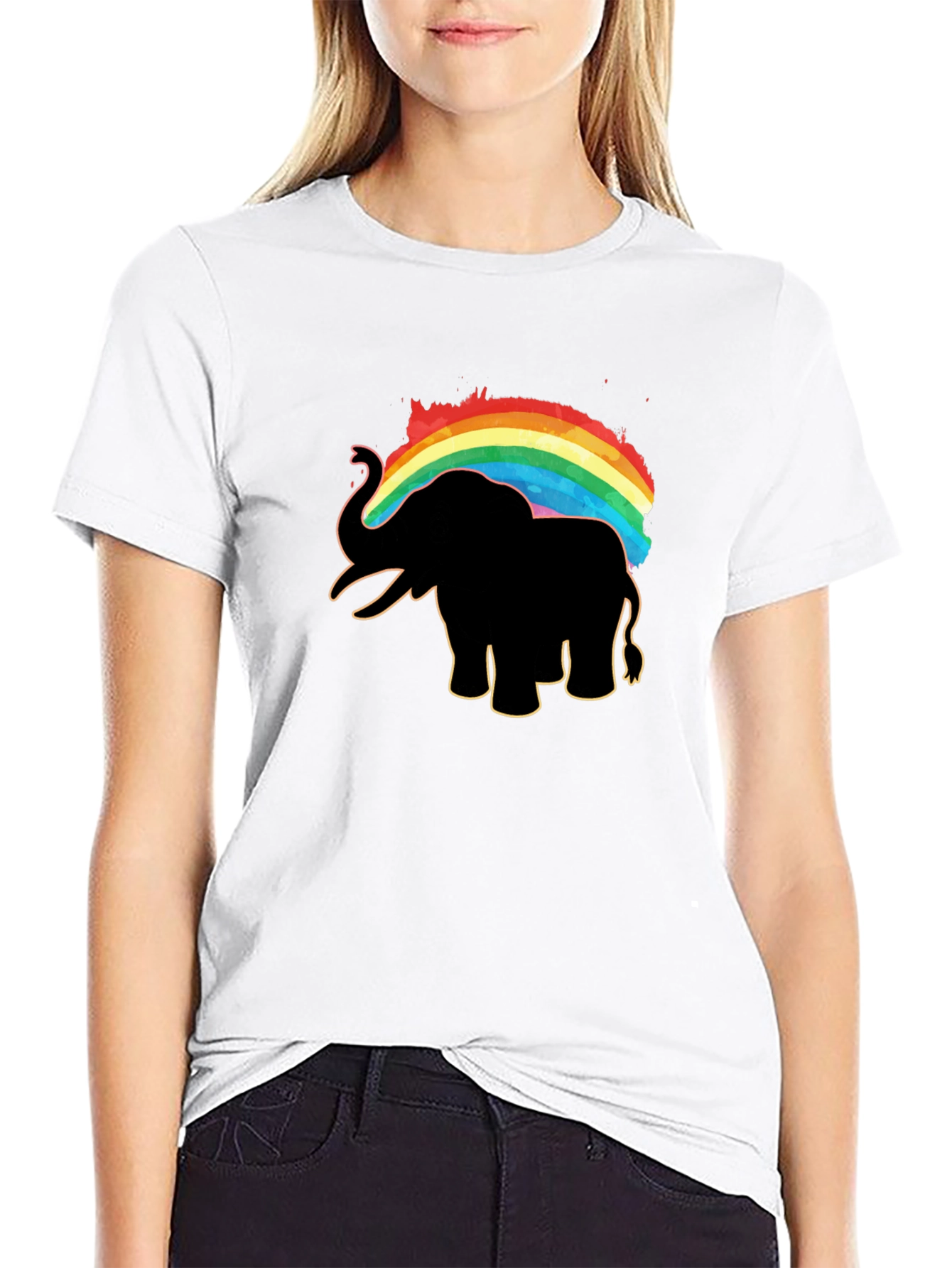 Elephant Rainbow Graphic Print Tee
