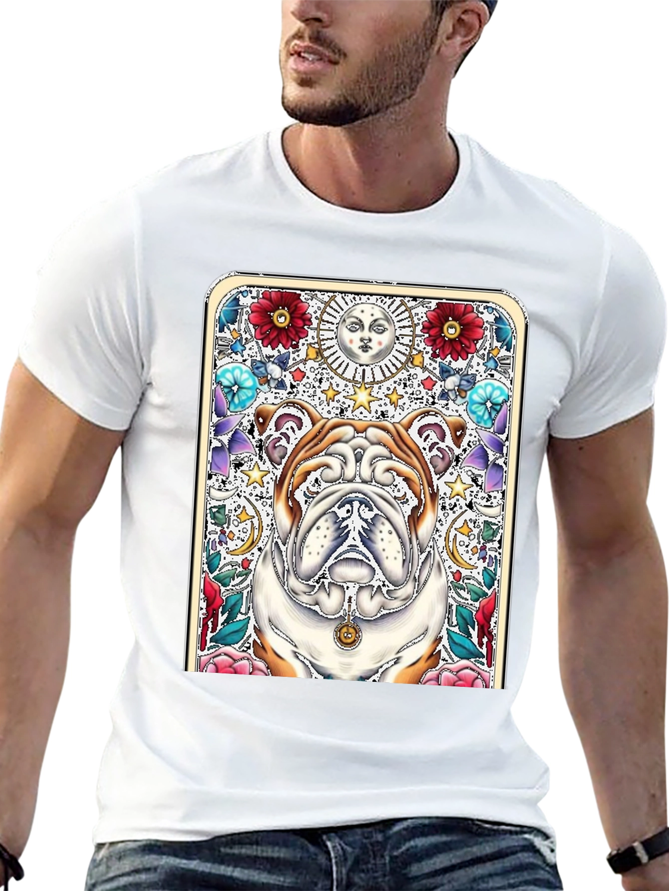 Bulldog Tarot Card T-Shirt - Unique Graphic Tee