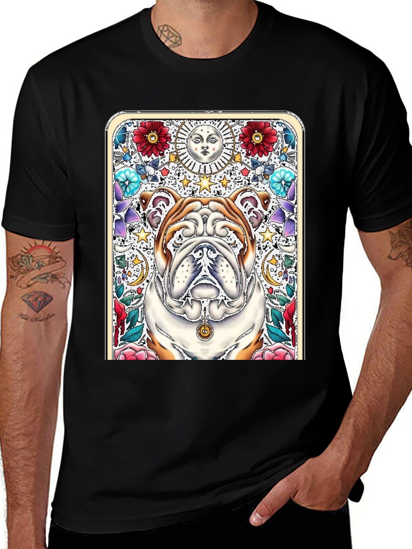 Bulldog Tarot Card T-Shirt - Unique Graphic Tee