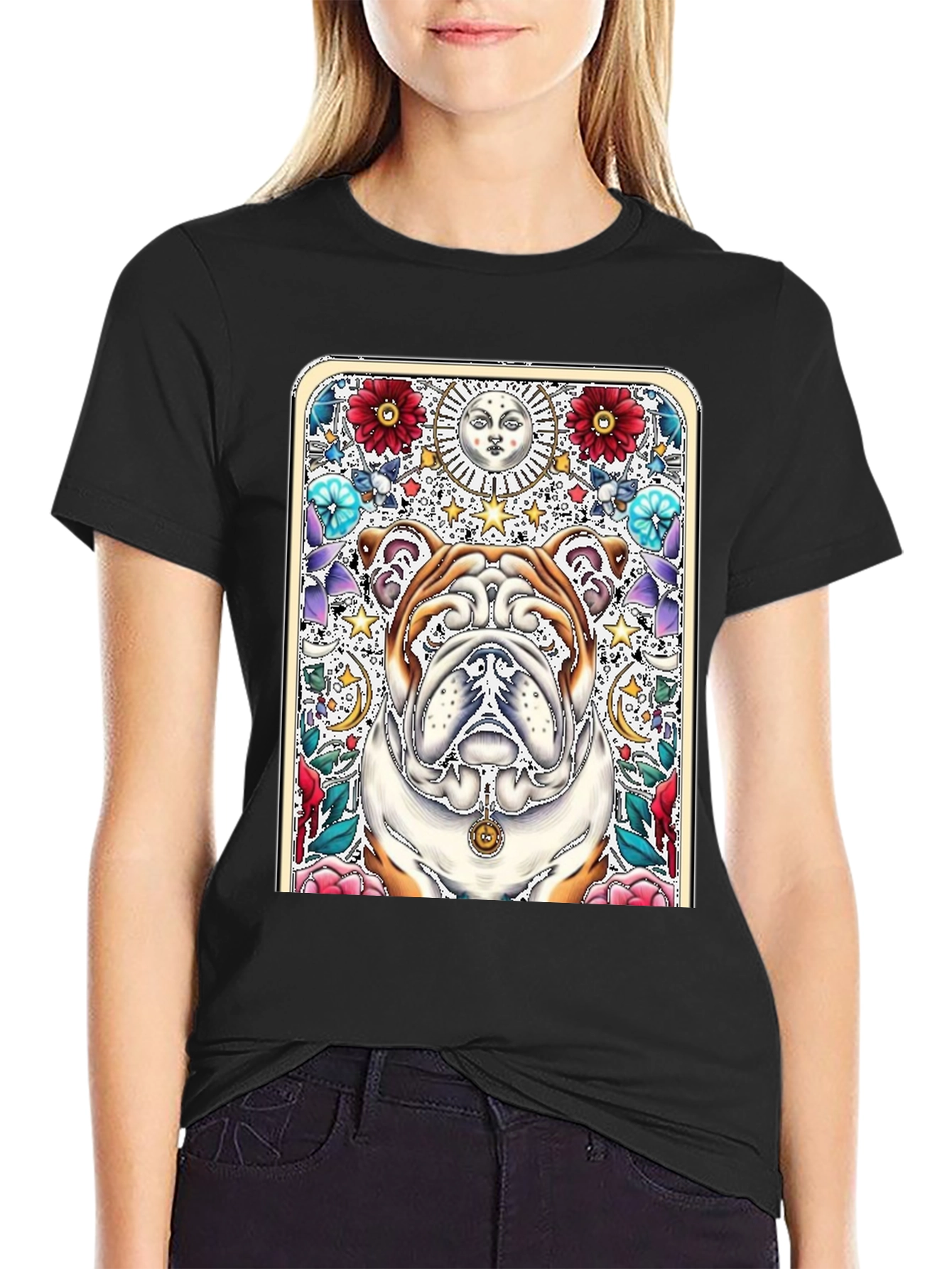 Bulldog Tarot Card T-Shirt - Unique Graphic Tee