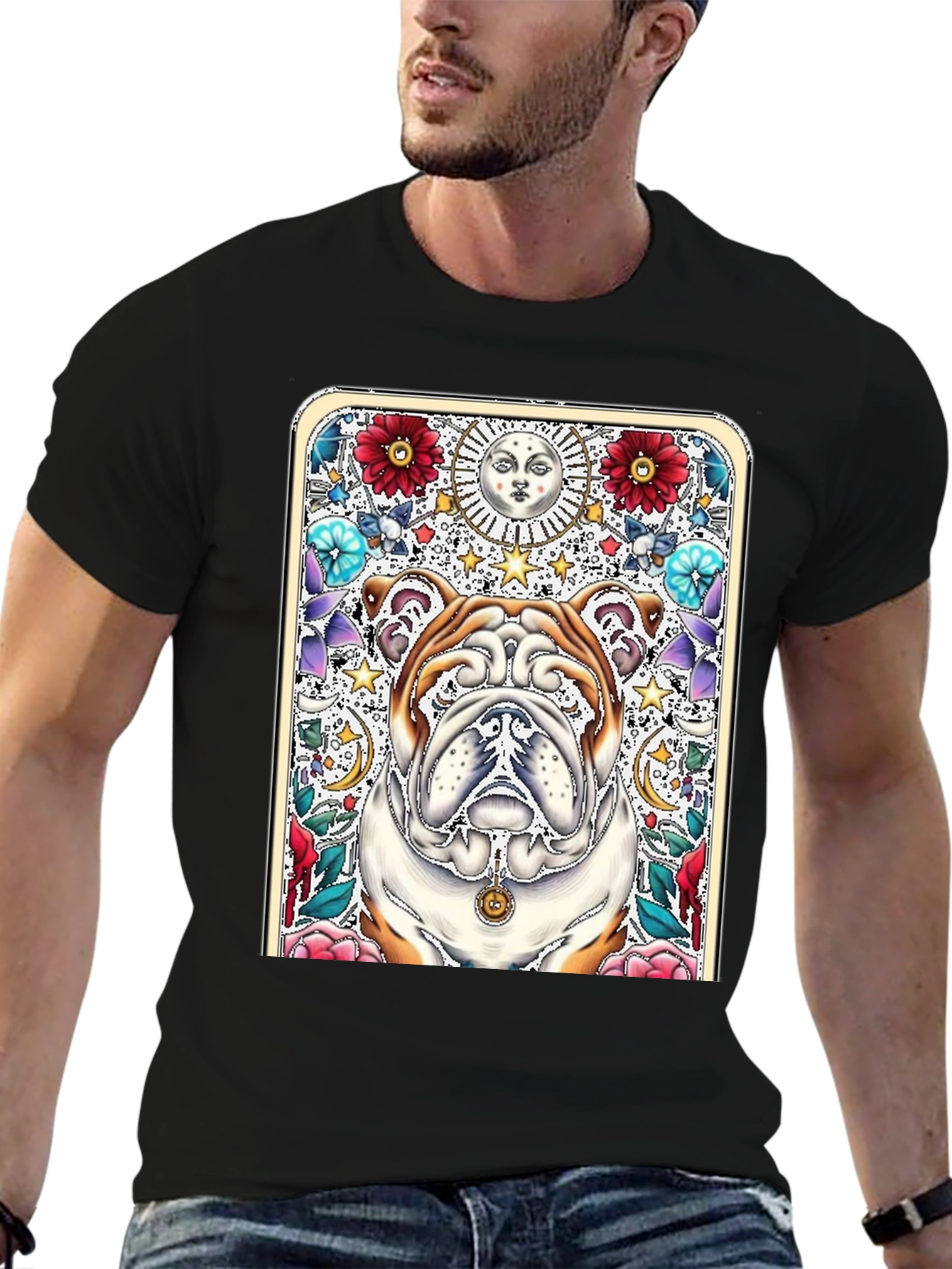 Bulldog Tarot Card T-Shirt - Unique Graphic Tee