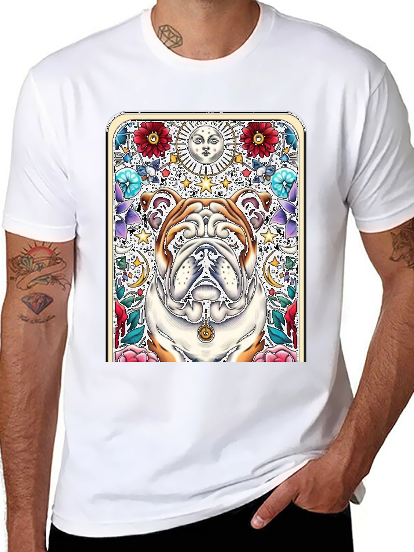 Bulldog Tarot Card T-Shirt - Unique Graphic Tee