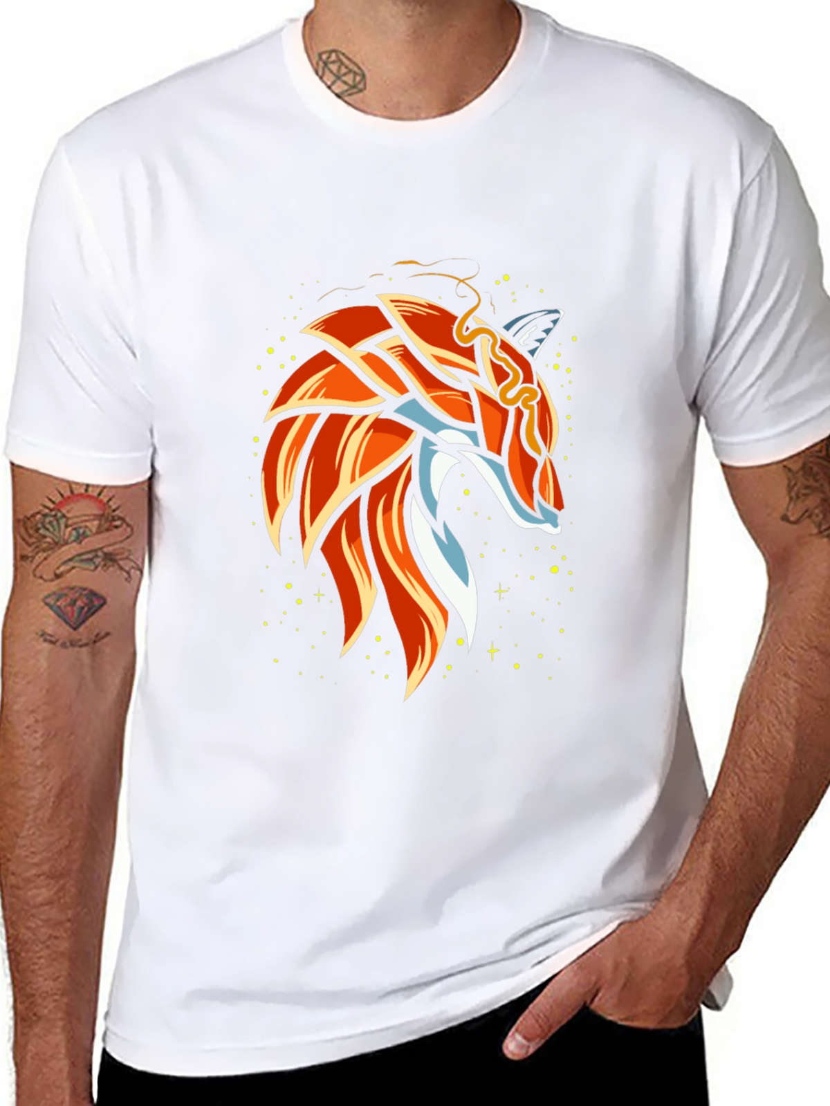 Geometric Fox Graphic Black T-Shirt