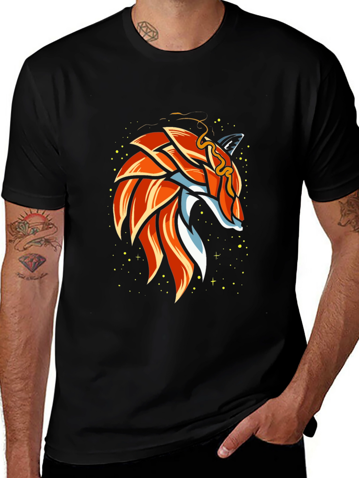 Geometric Fox Graphic Black T-Shirt