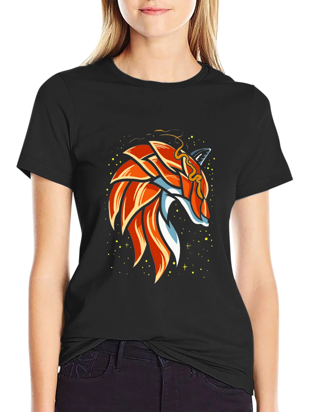 Geometric Fox Graphic Black T-Shirt