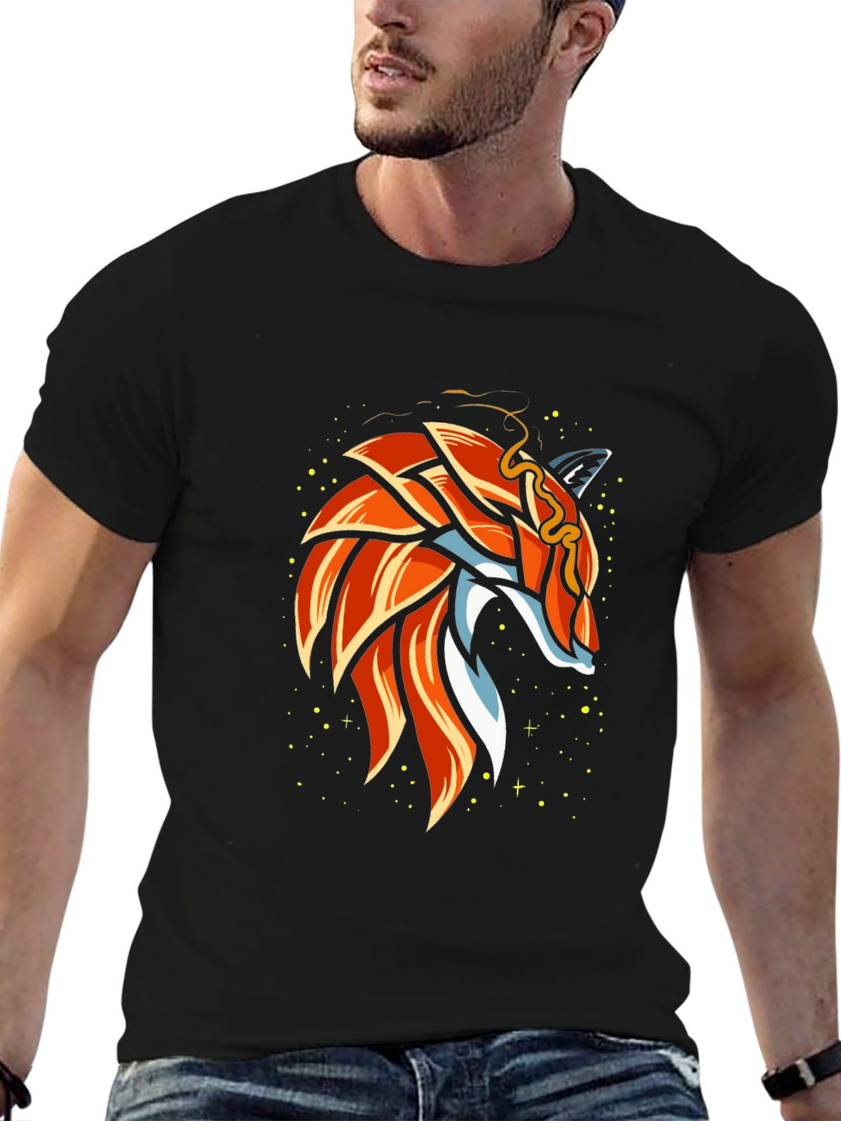 Geometric Fox Graphic Black T-Shirt