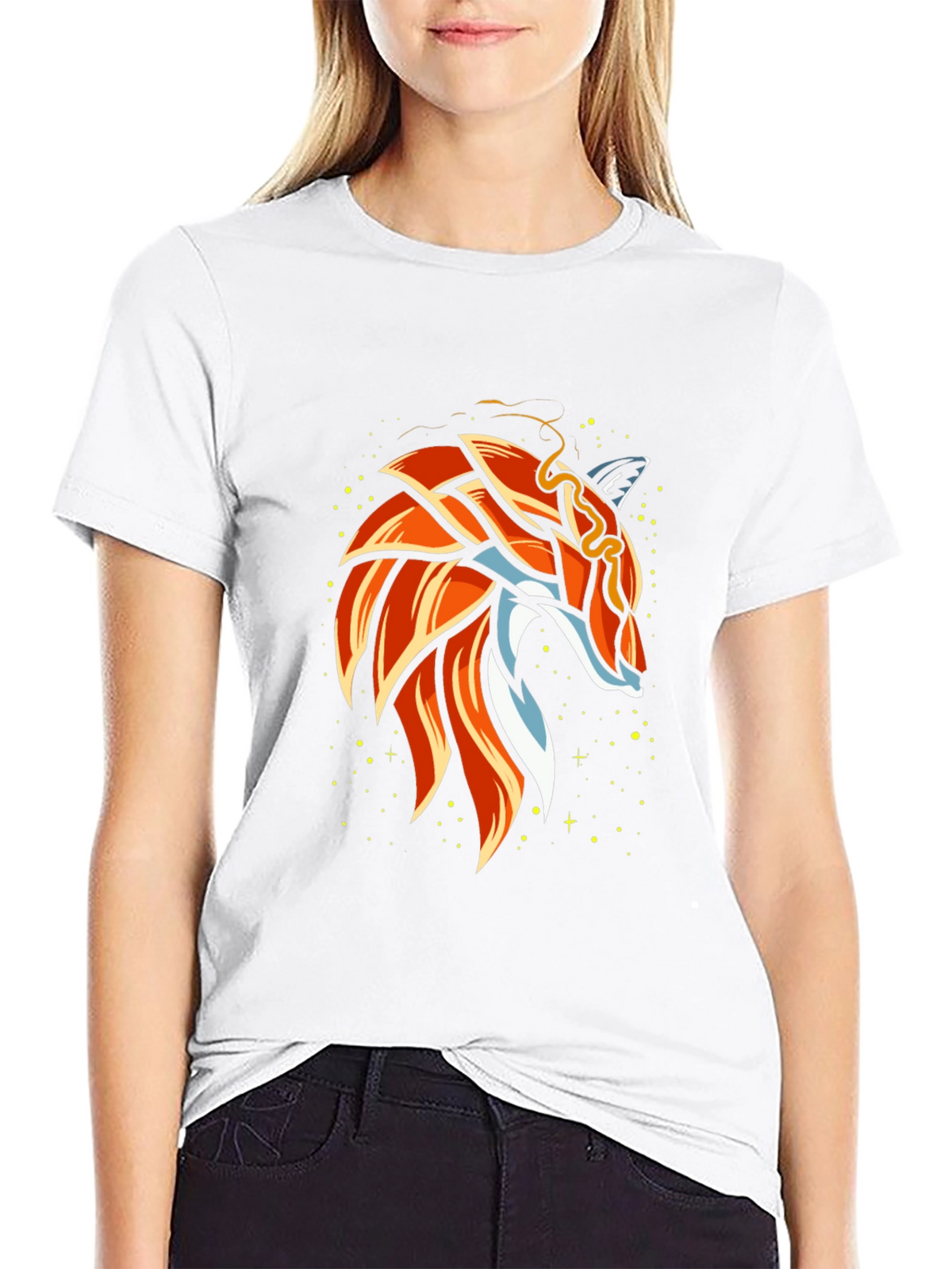 Geometric Fox Graphic Black T-Shirt