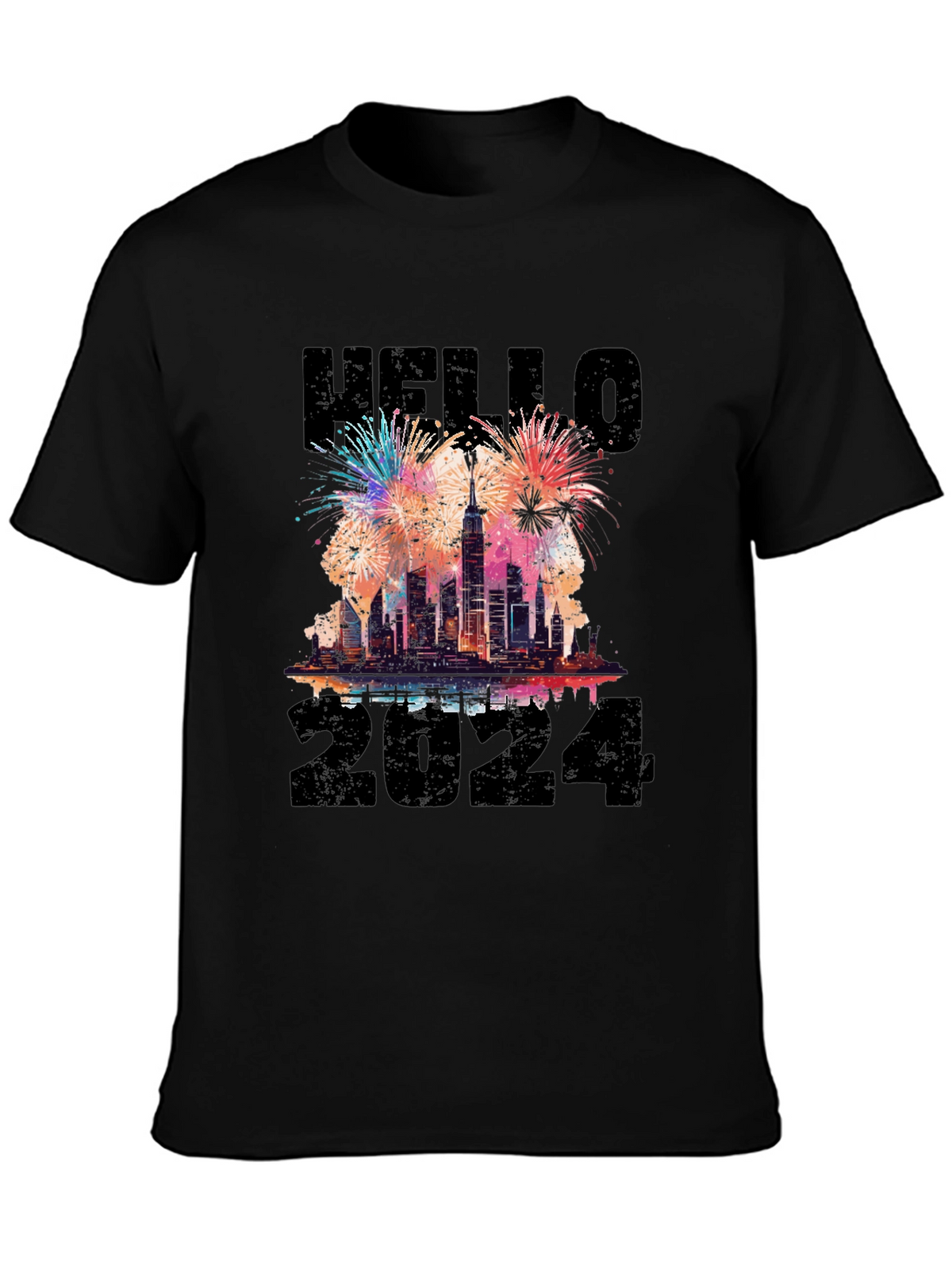 Hello 2024 New Years Eve Fireworks Graphic T-Shirt
