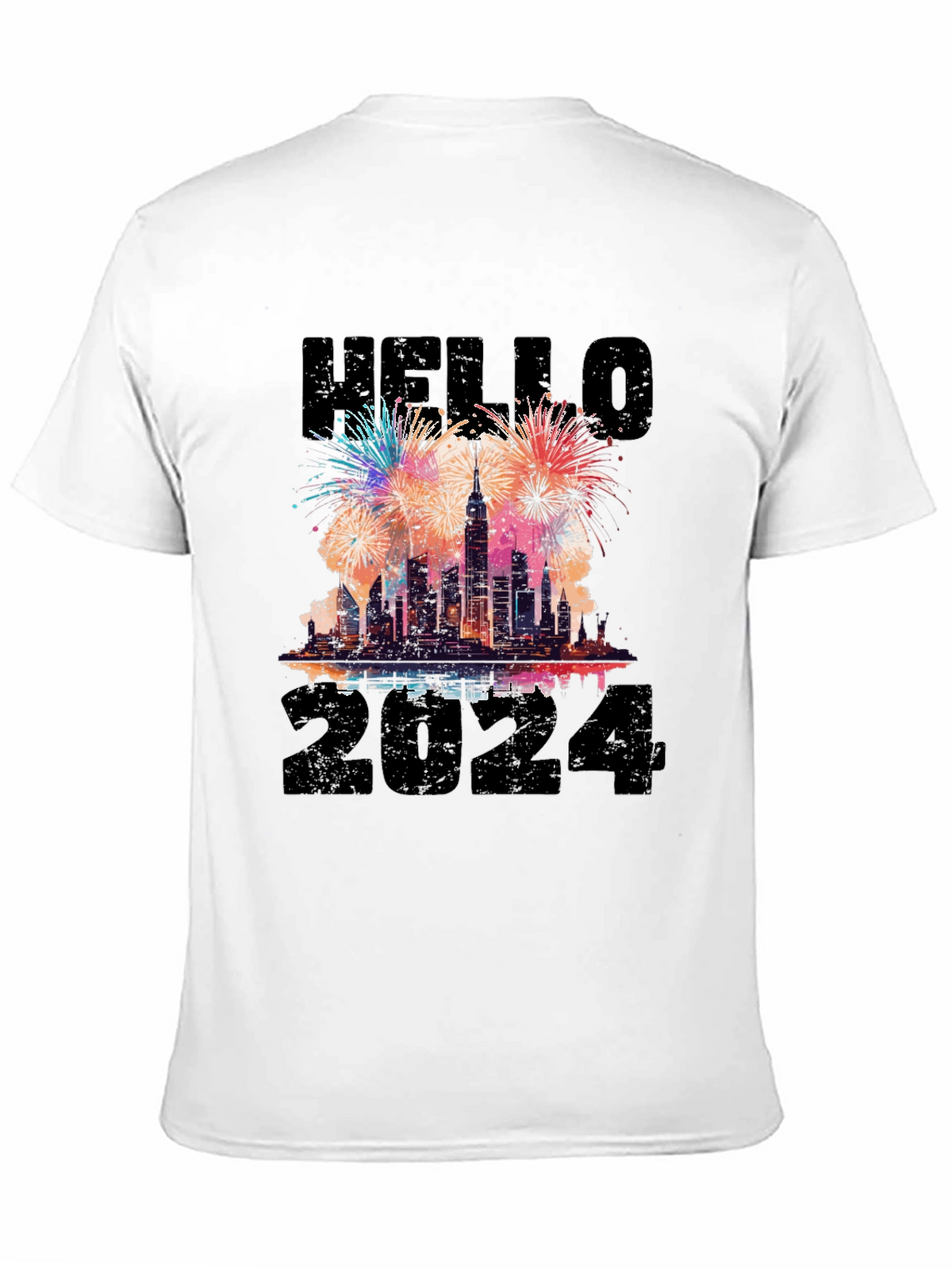 Hello 2024 New Years Eve Fireworks Graphic T-Shirt