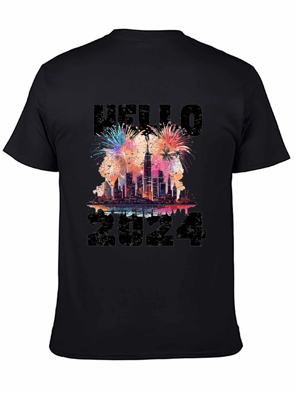Hello 2024 New Years Eve Fireworks Graphic T-Shirt