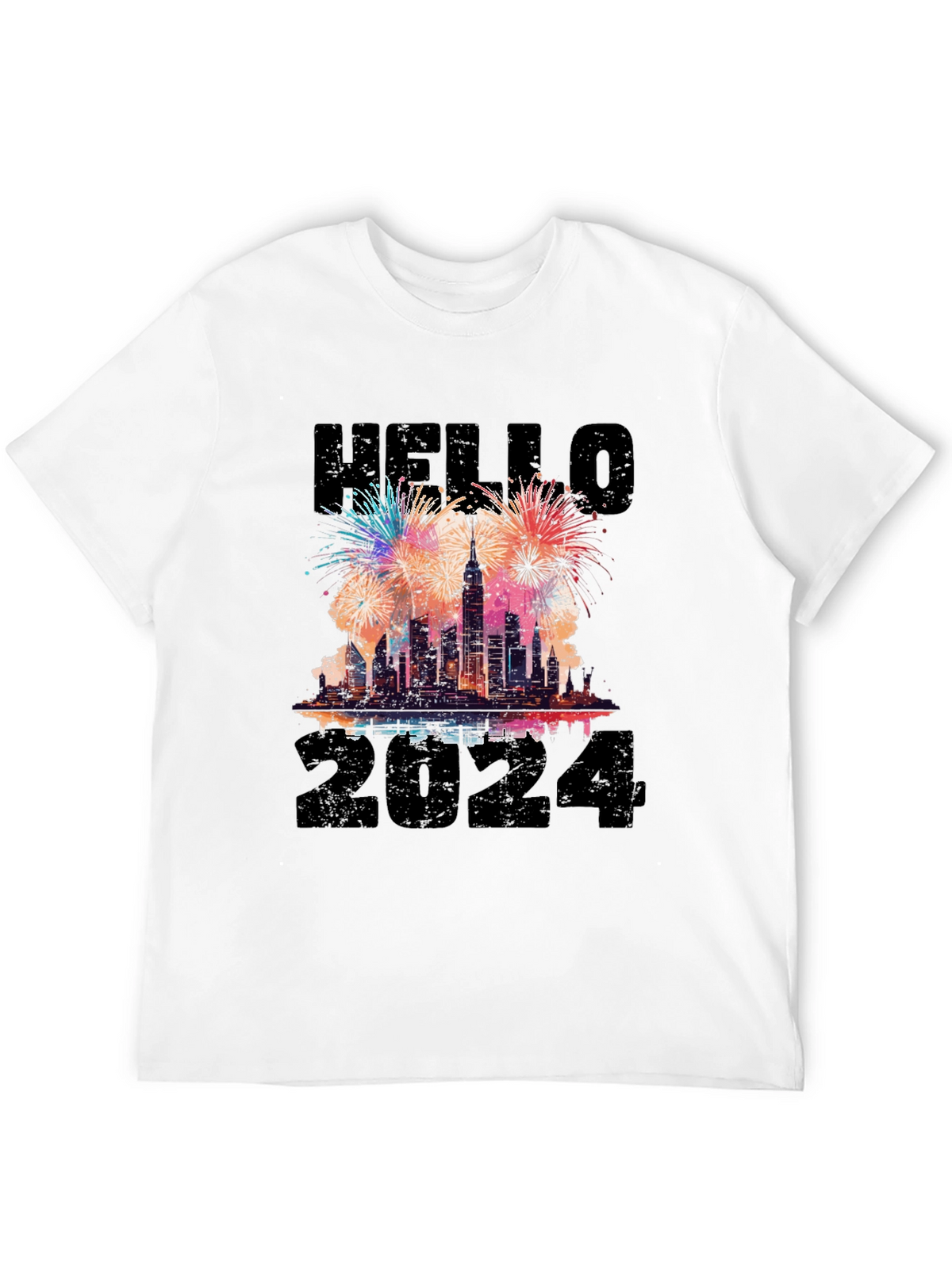 Hello 2024 New Years Eve Fireworks Graphic T-Shirt