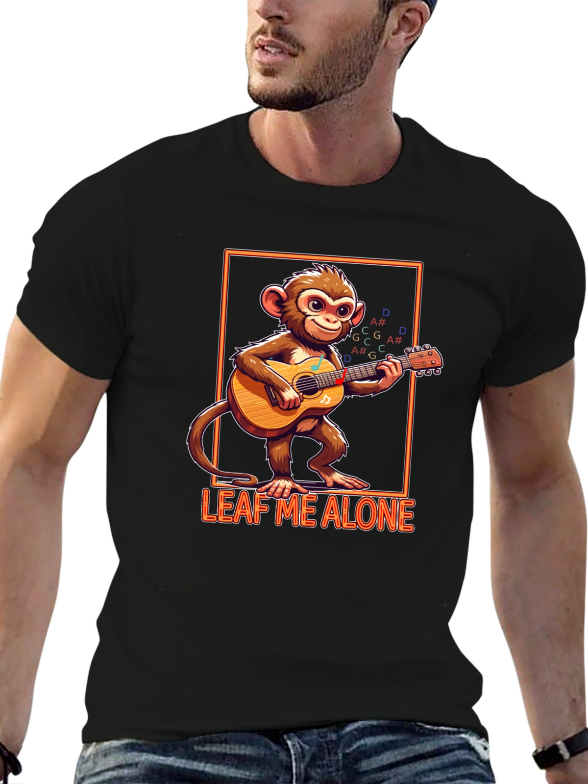 Funny Monkey Playing Guitar Graphic T-Shirt