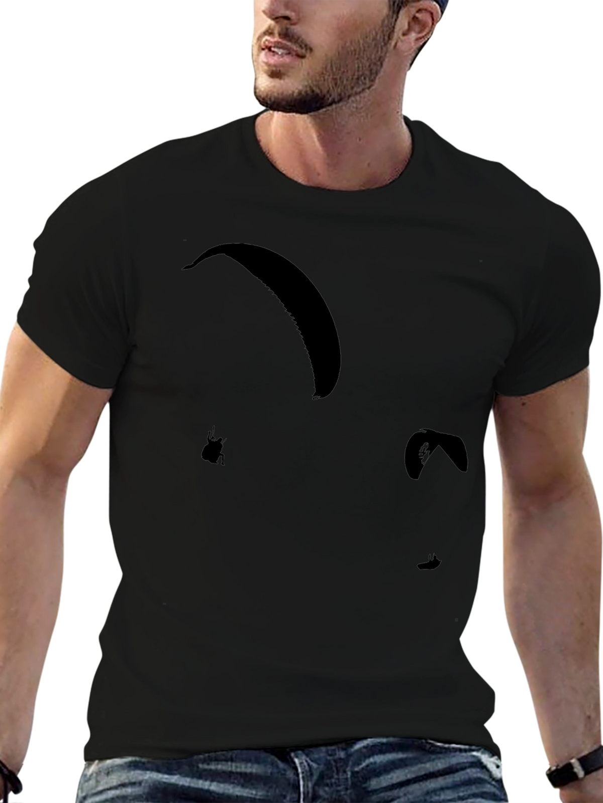 Black Paragliding T-Shirt for Extreme Sports Lovers