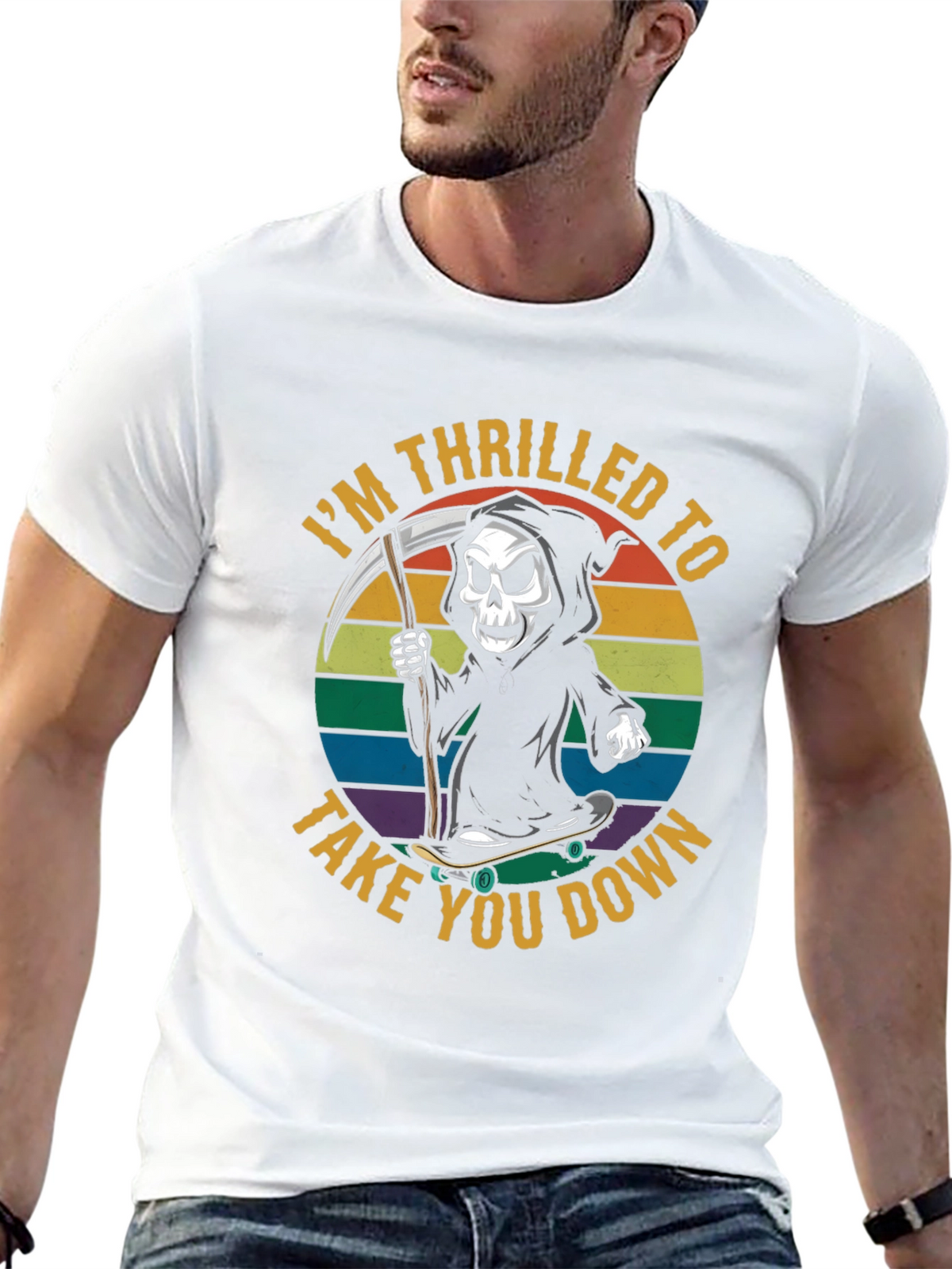 Thrilled Grim Reaper Skateboard T-Shirt