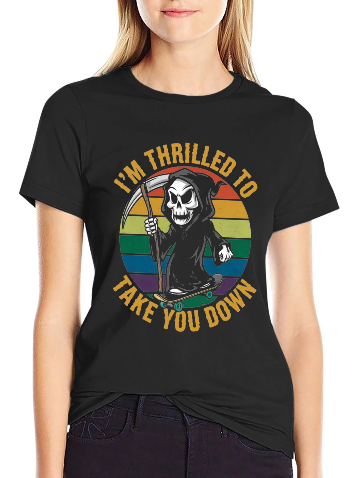 Thrilled Grim Reaper Skateboard T-Shirt