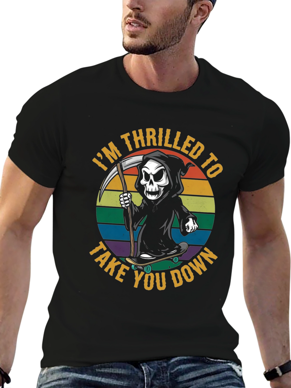 Thrilled Grim Reaper Skateboard T-Shirt