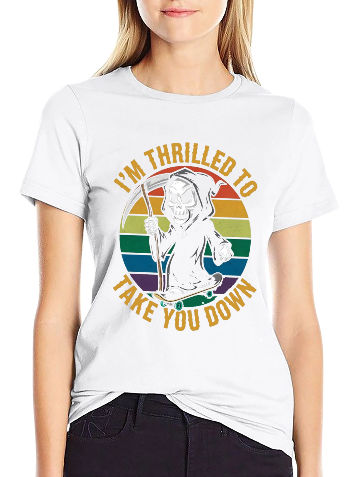 Thrilled Grim Reaper Skateboard T-Shirt