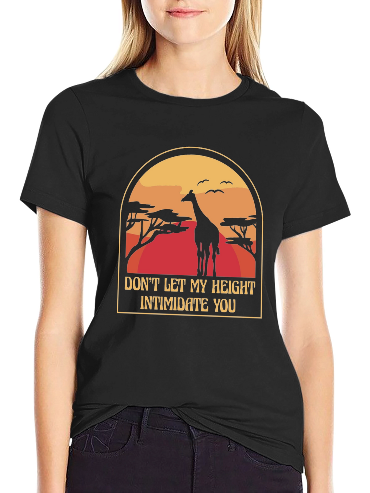 Giraffe Height Funny Black T-Shirt