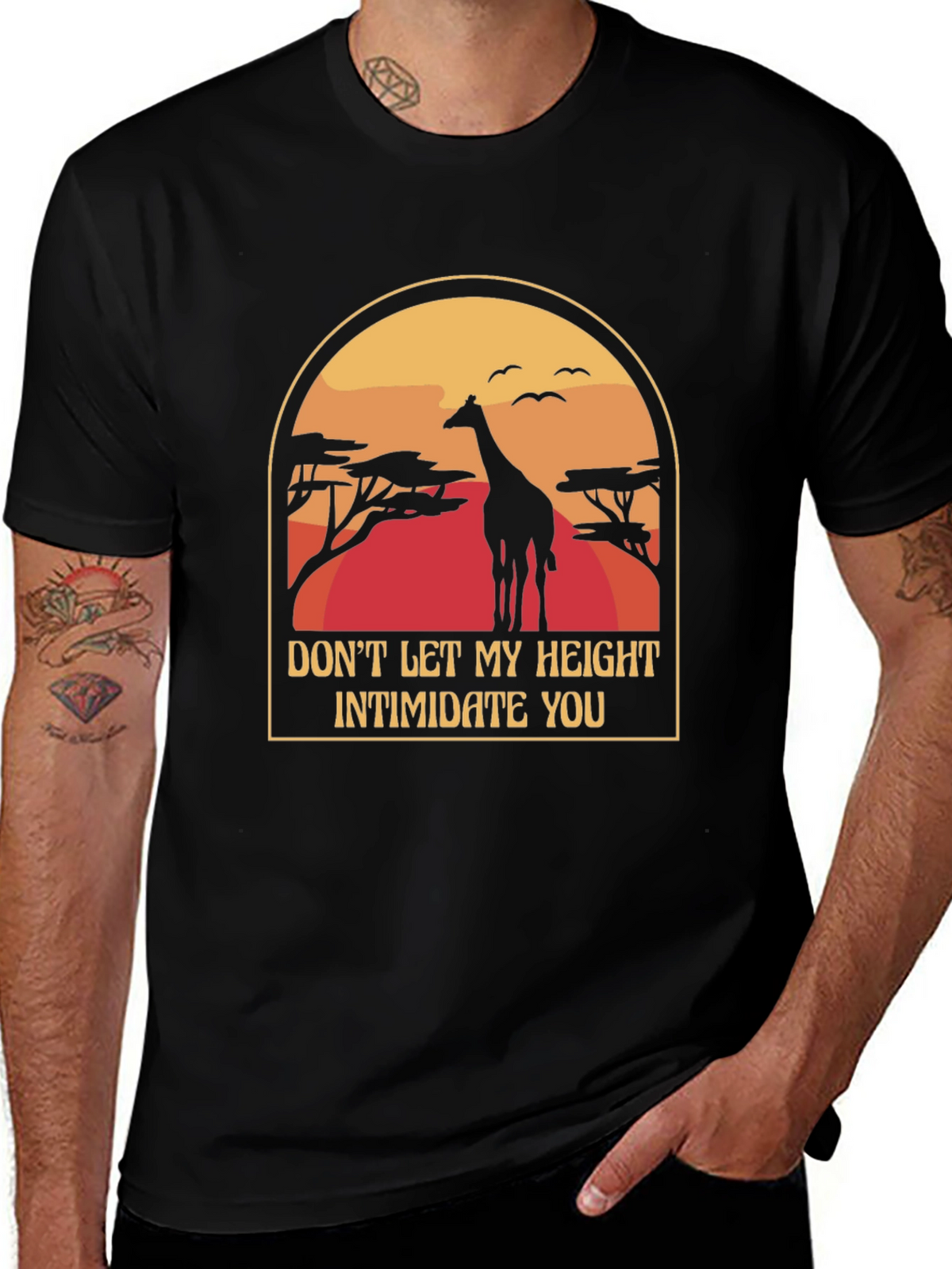 Giraffe Height Funny Black T-Shirt