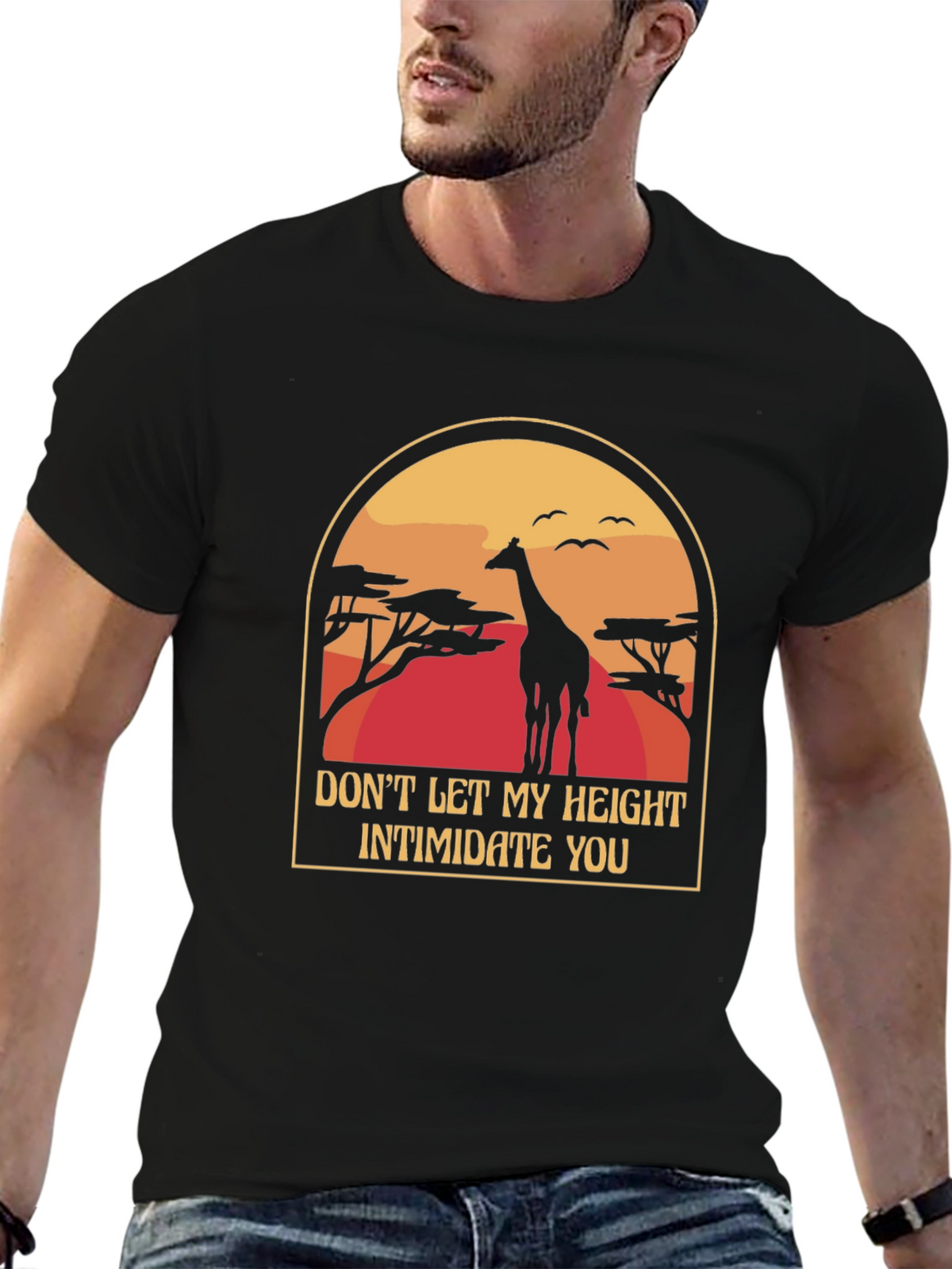 Giraffe Height Funny Black T-Shirt
