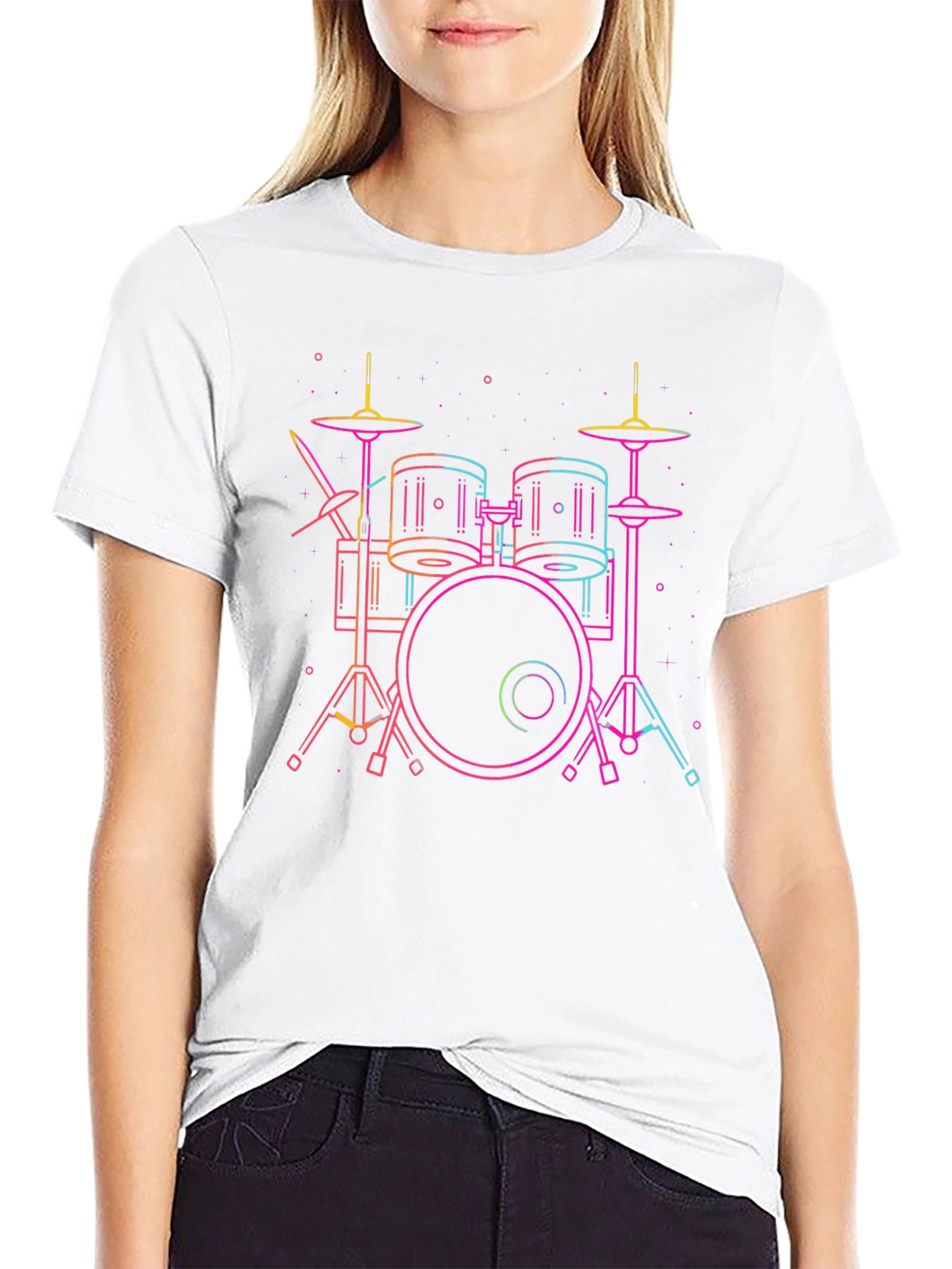 Neon Drum Set Black Tee - Music Lovers Must-Have!