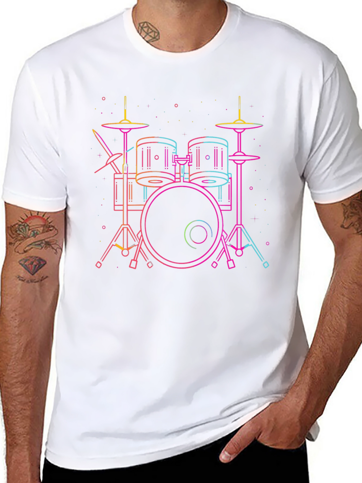 Neon Drum Set Black Tee - Music Lovers Must-Have!