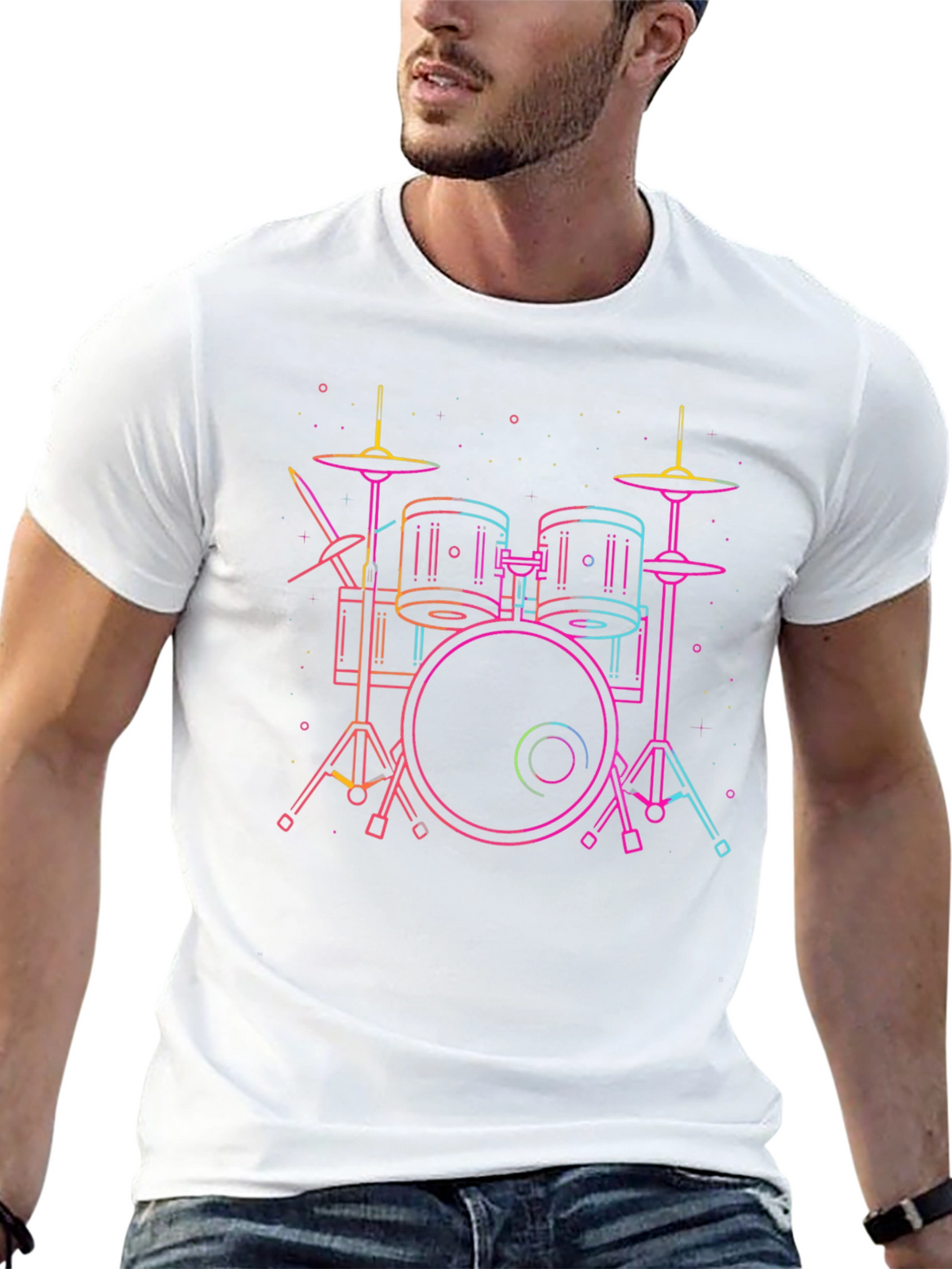 Neon Drum Set Black Tee - Music Lovers Must-Have!