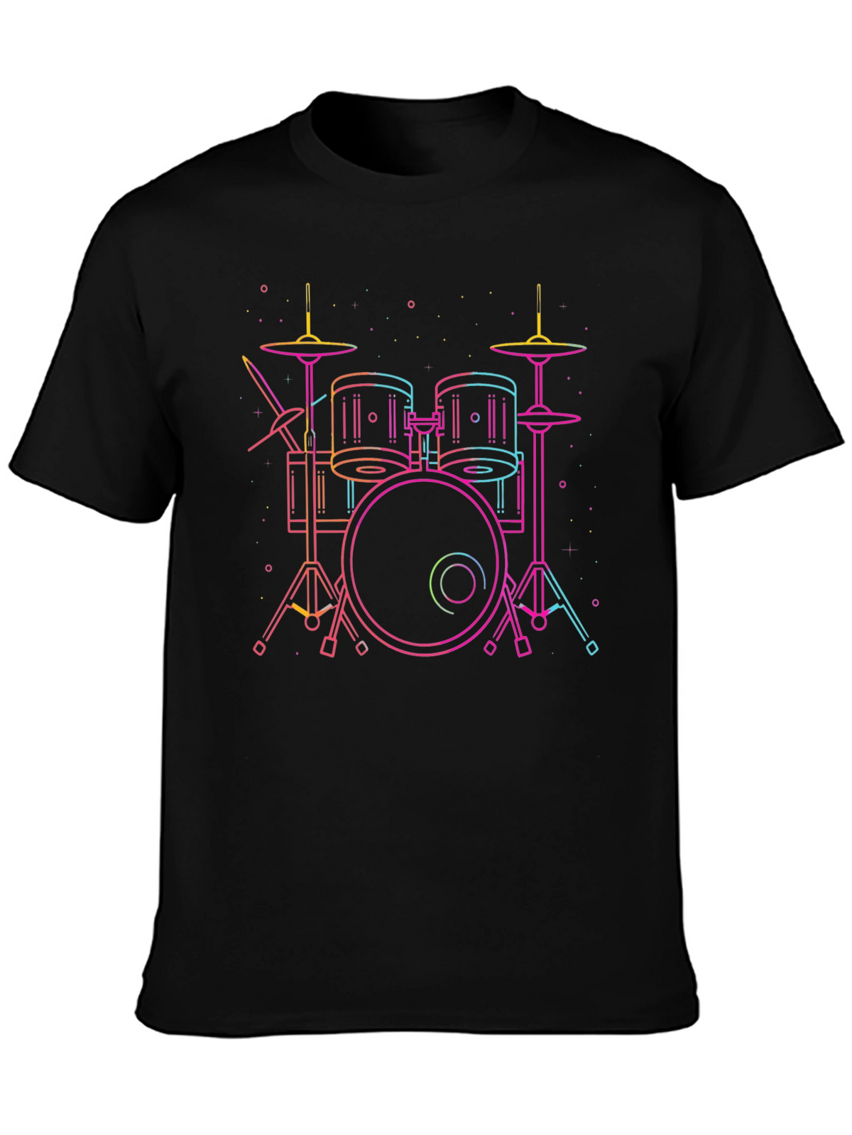 Neon Drum Set Black Tee - Music Lovers Must-Have!