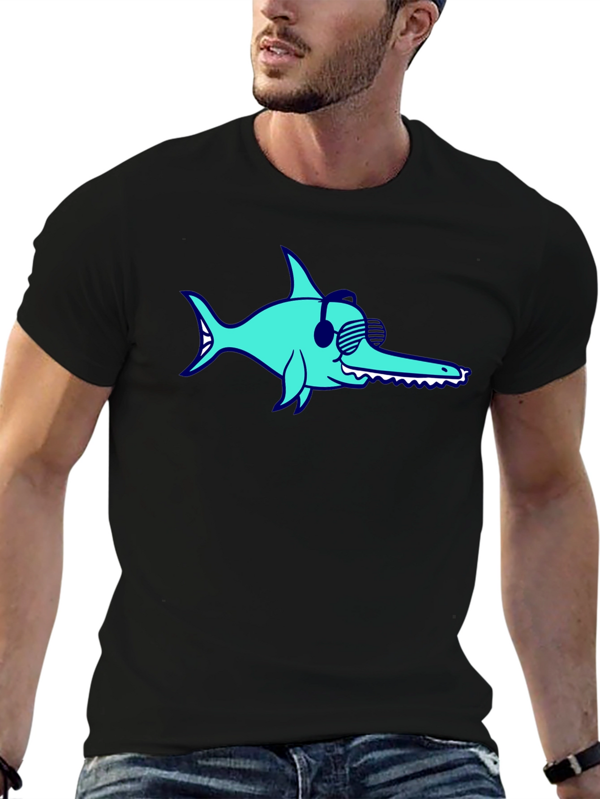 Funny Sawfish with Headphones T-Shirt