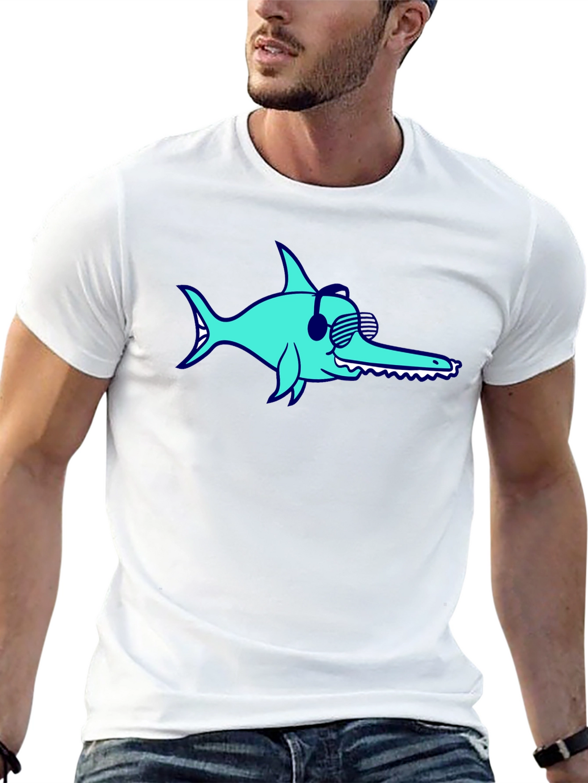 Funny Sawfish with Headphones T-Shirt