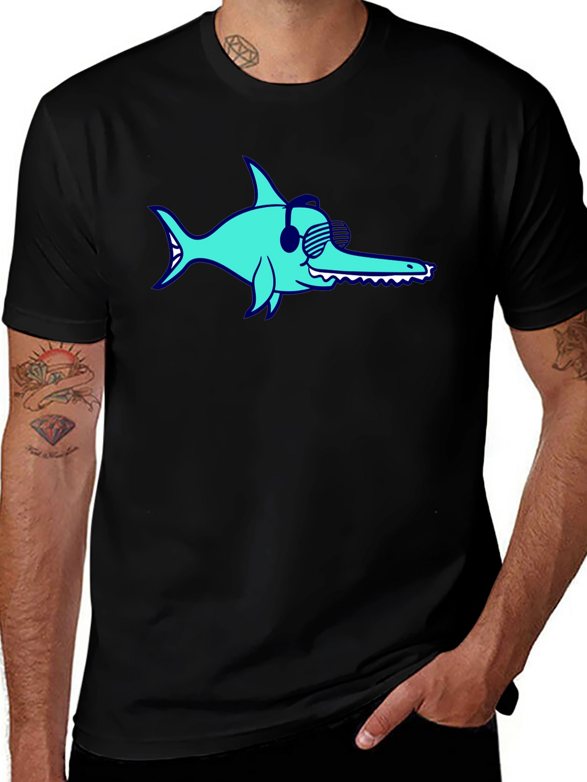Funny Sawfish with Headphones T-Shirt