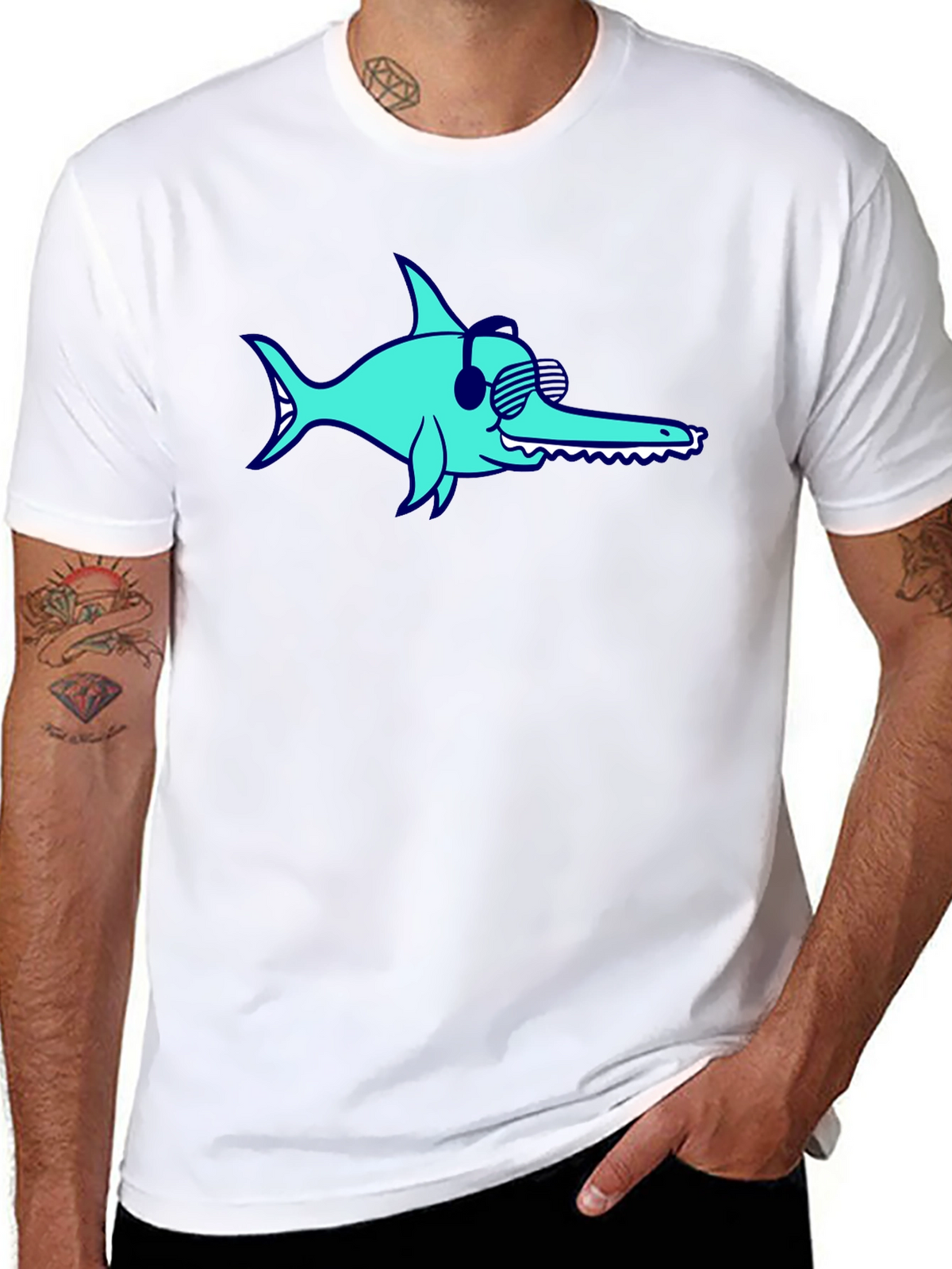 Funny Sawfish with Headphones T-Shirt
