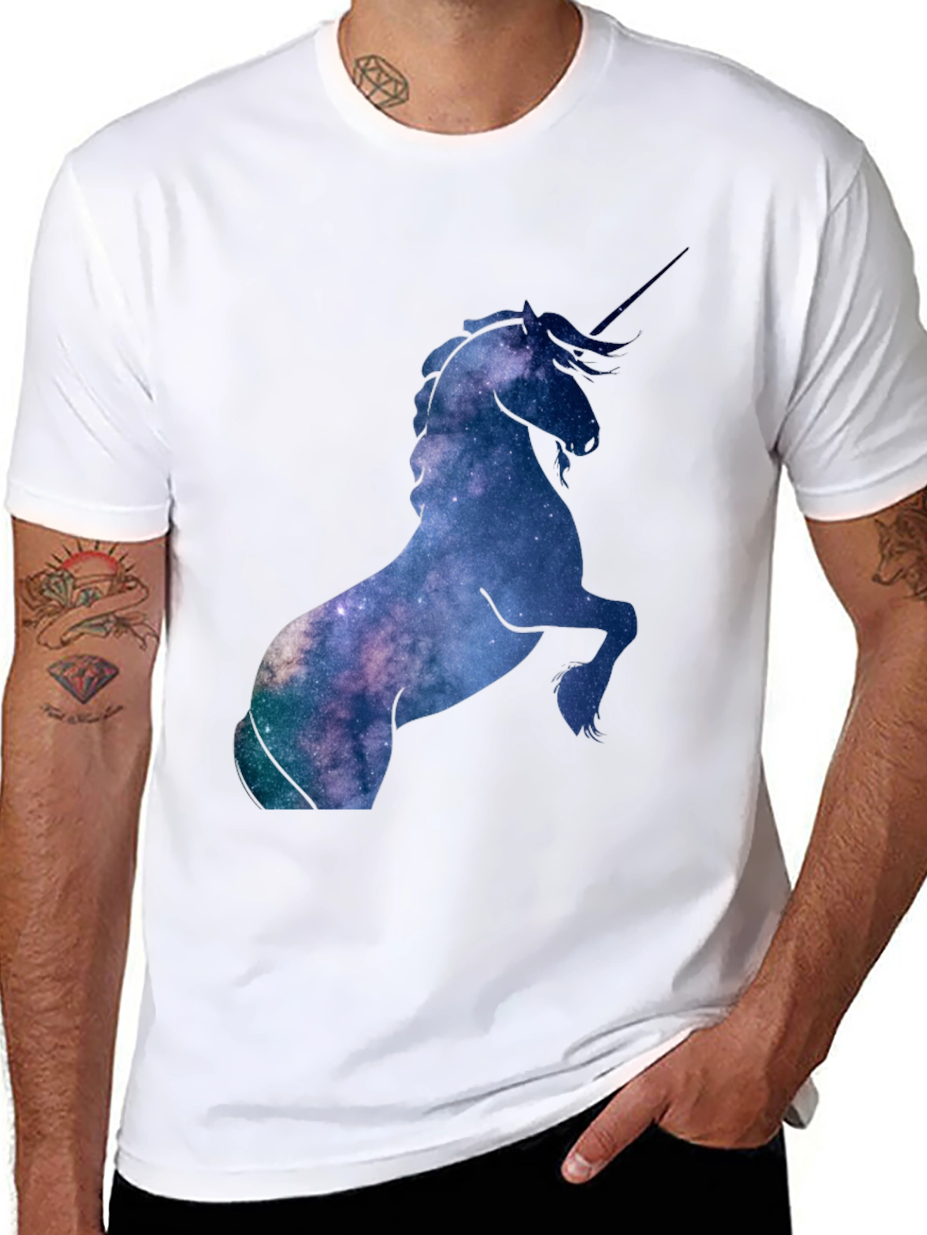 Unicorn Galaxy Print Black T-Shirt