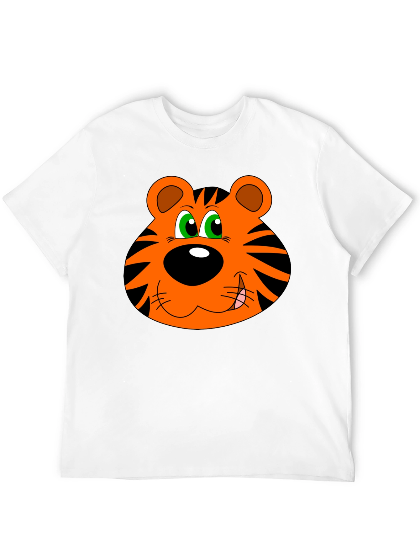 Cartoon Tiger Face Graphic T-Shirt - Black Cotton Tee
