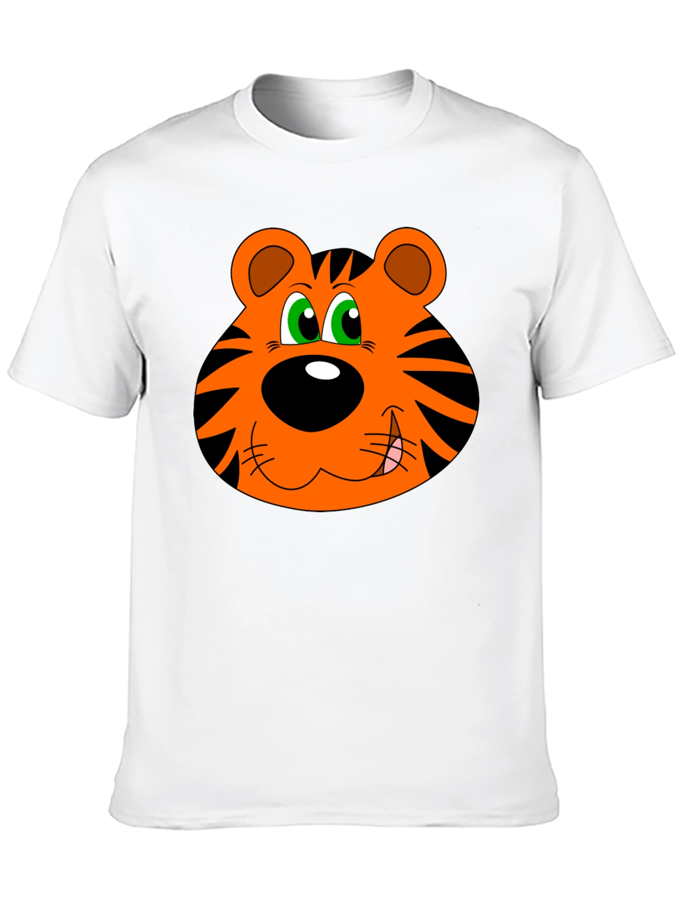 Cartoon Tiger Face Graphic T-Shirt - Black Cotton Tee