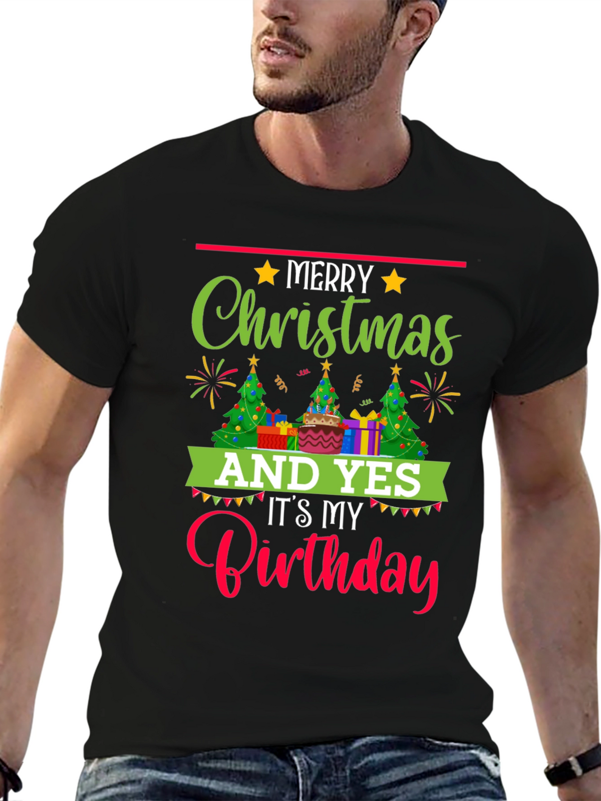 Merry Christmas & Birthday T-Shirt - Holiday Celebration Tee