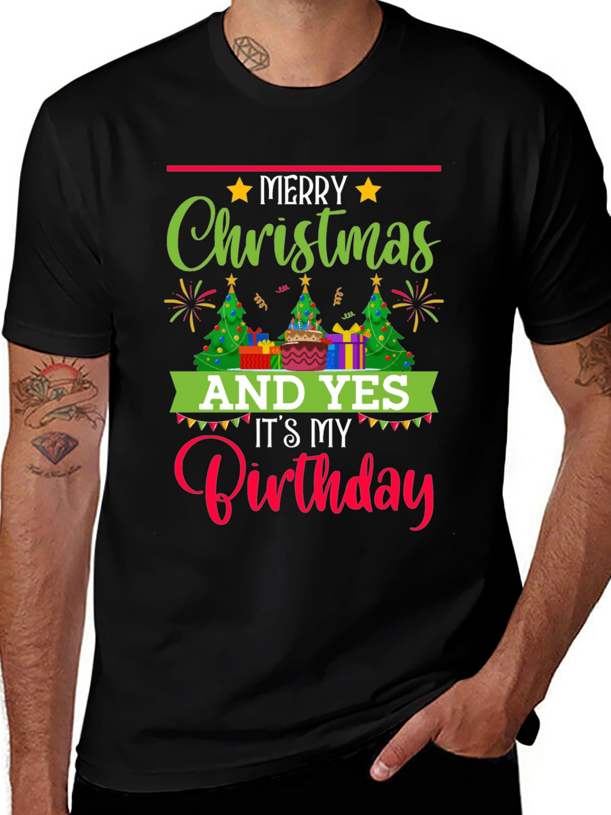 Merry Christmas & Birthday T-Shirt - Holiday Celebration Tee