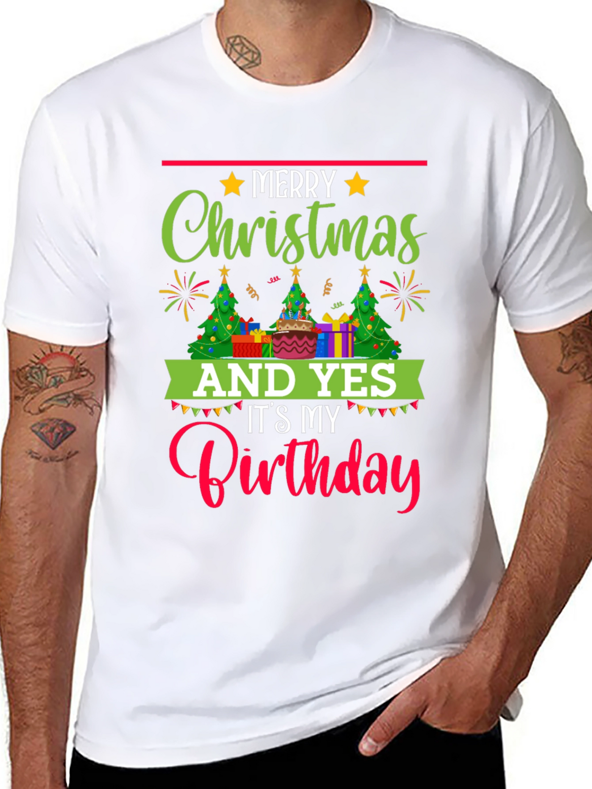 Merry Christmas & Birthday T-Shirt - Holiday Celebration Tee