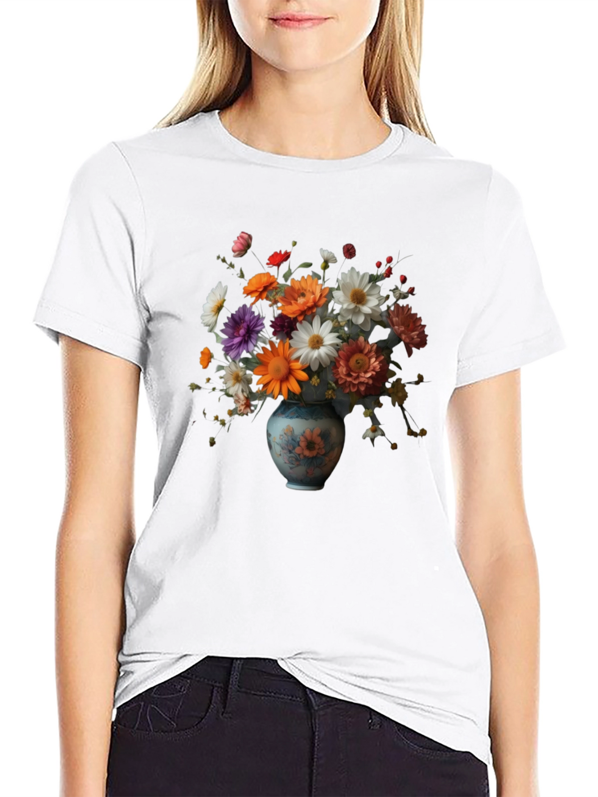 Floral Vase Graphic Tee - Artistic Comfort