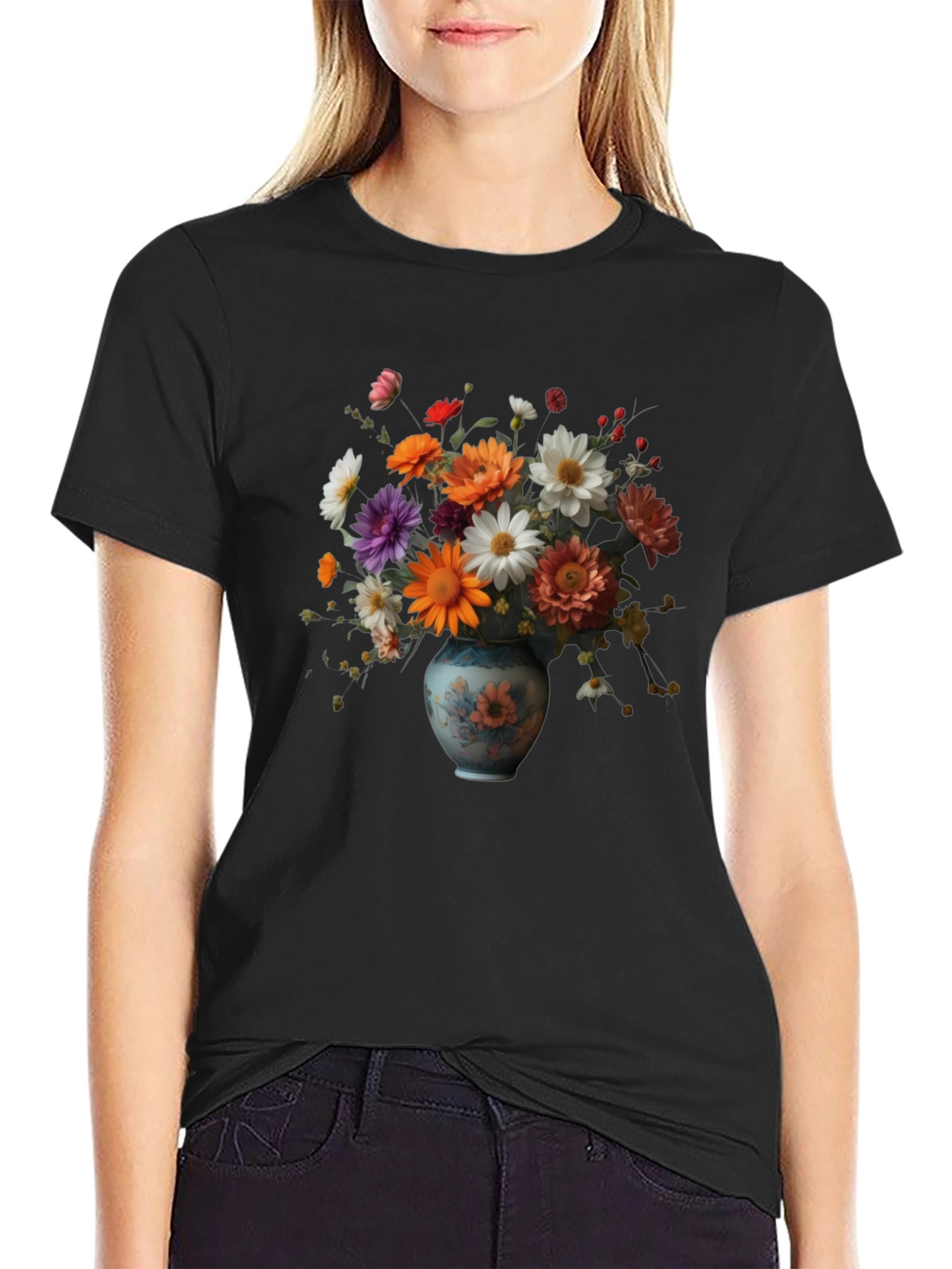 Floral Vase Graphic Tee - Artistic Comfort