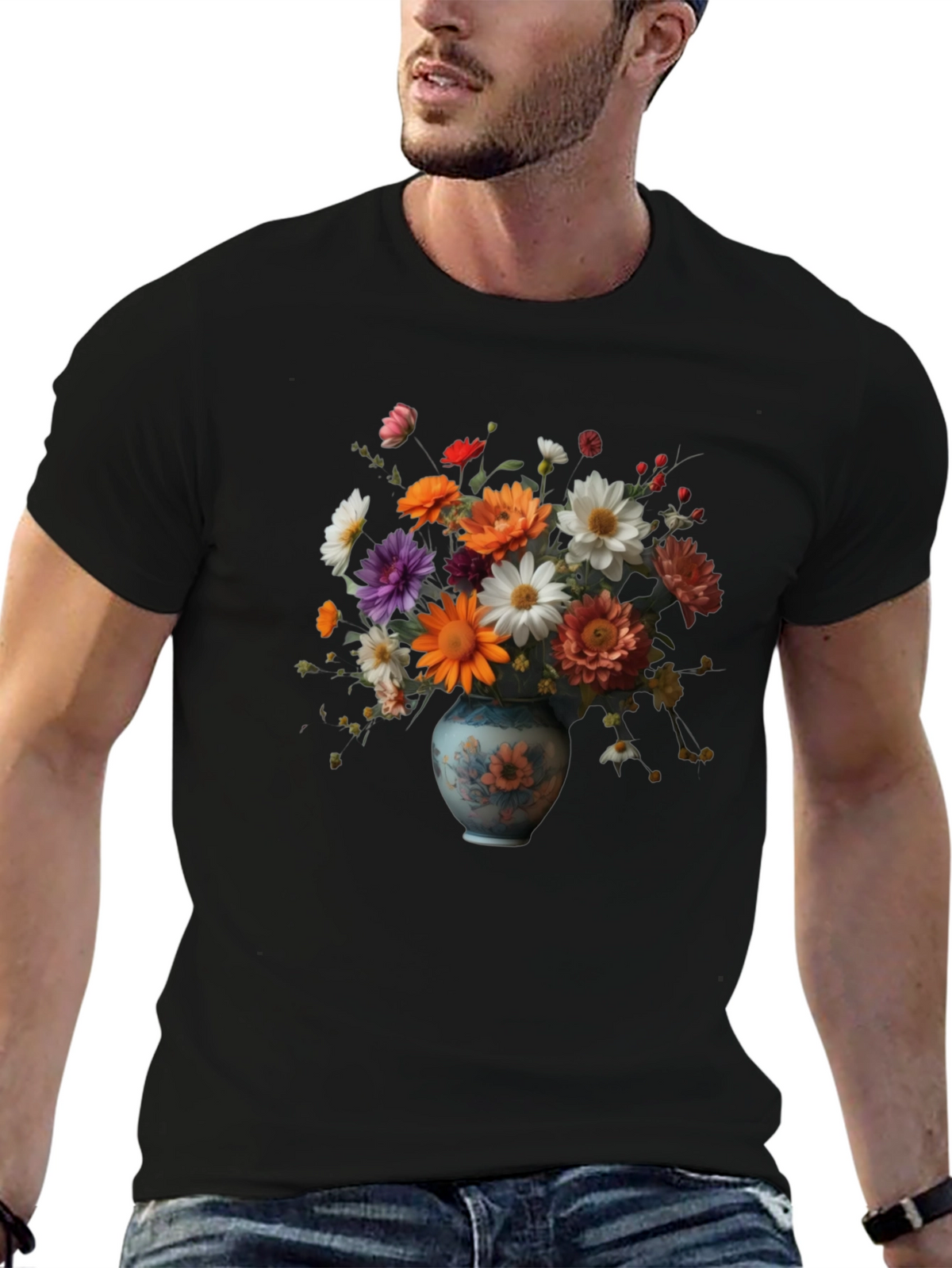 Floral Vase Graphic Tee - Artistic Comfort