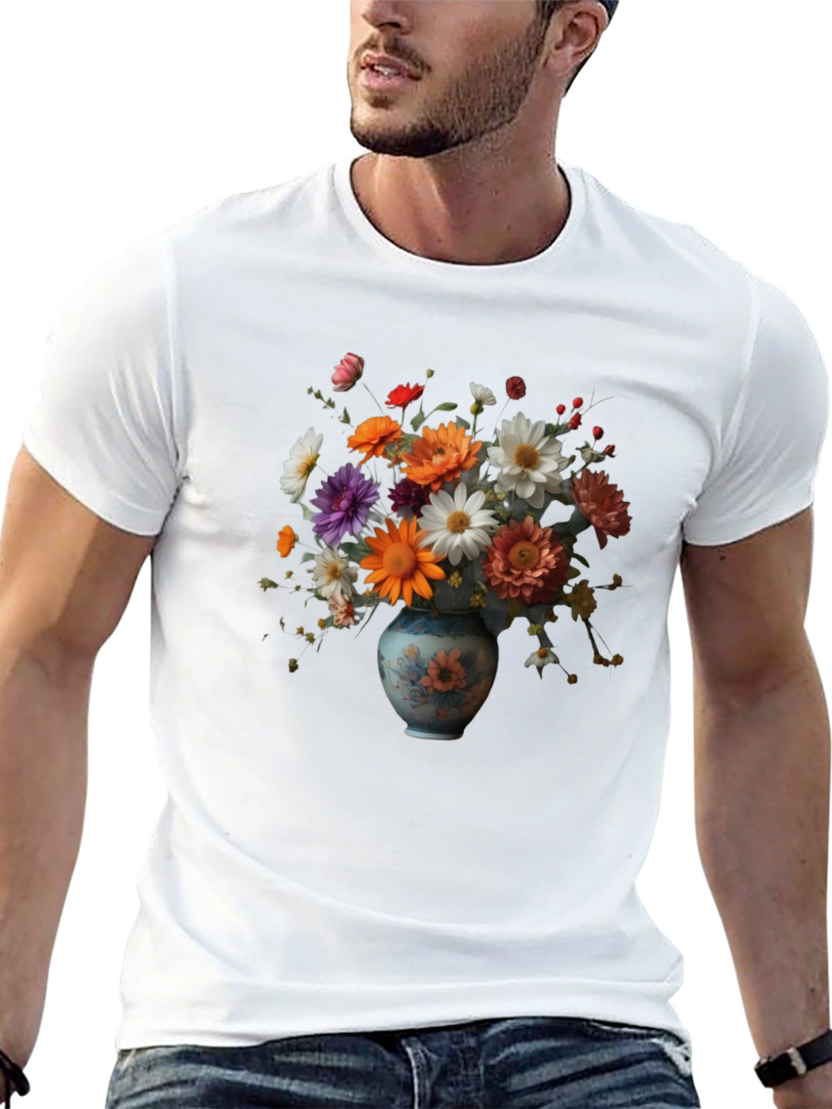 Floral Vase Graphic Tee - Artistic Comfort