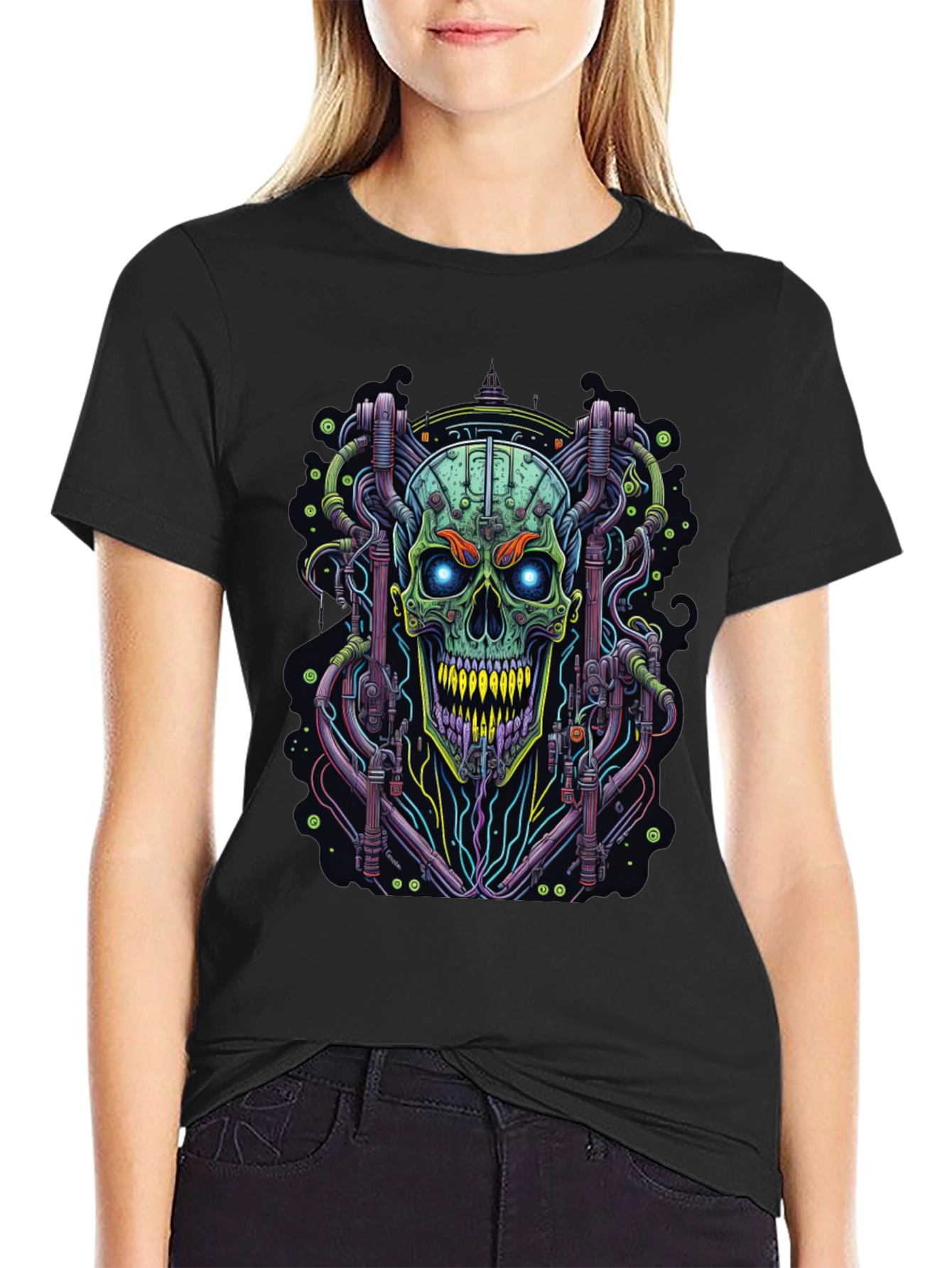 Cyberpunk Skull Graphic Tee - Edgy Design