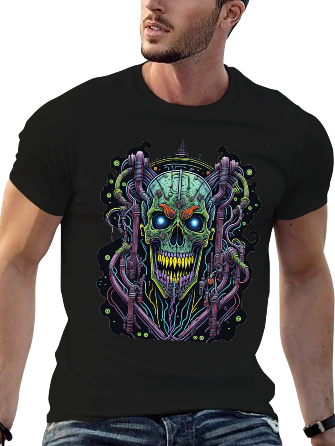 Cyberpunk Skull Graphic Tee - Edgy Design